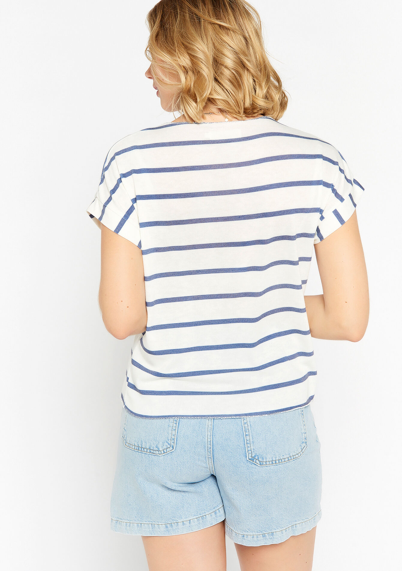 Striped T-shirt with inscription, Striped T-shirt with inscription - BLUE DENIM - 02301466_1638