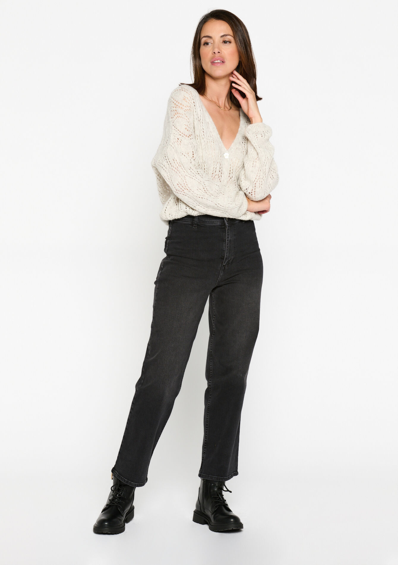 Opengewerkte cardigan - LT GREY - 04101090_2574