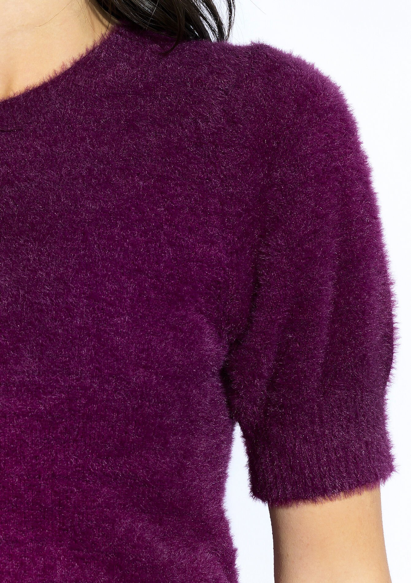 Pluizige trui korte mouwen, Pluizige trui korte mouwen - AUBERGINE - 04006918_1537