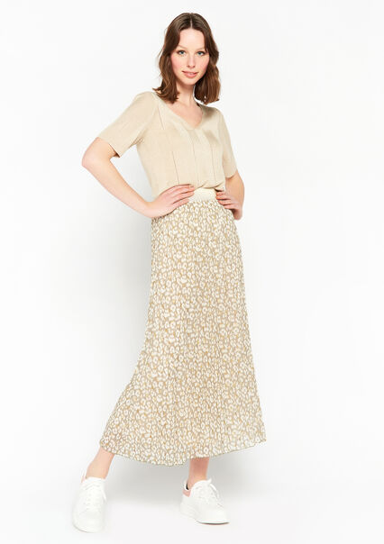 Pleated skirt with leopard print - KHAKI FADED - 07101073_4326