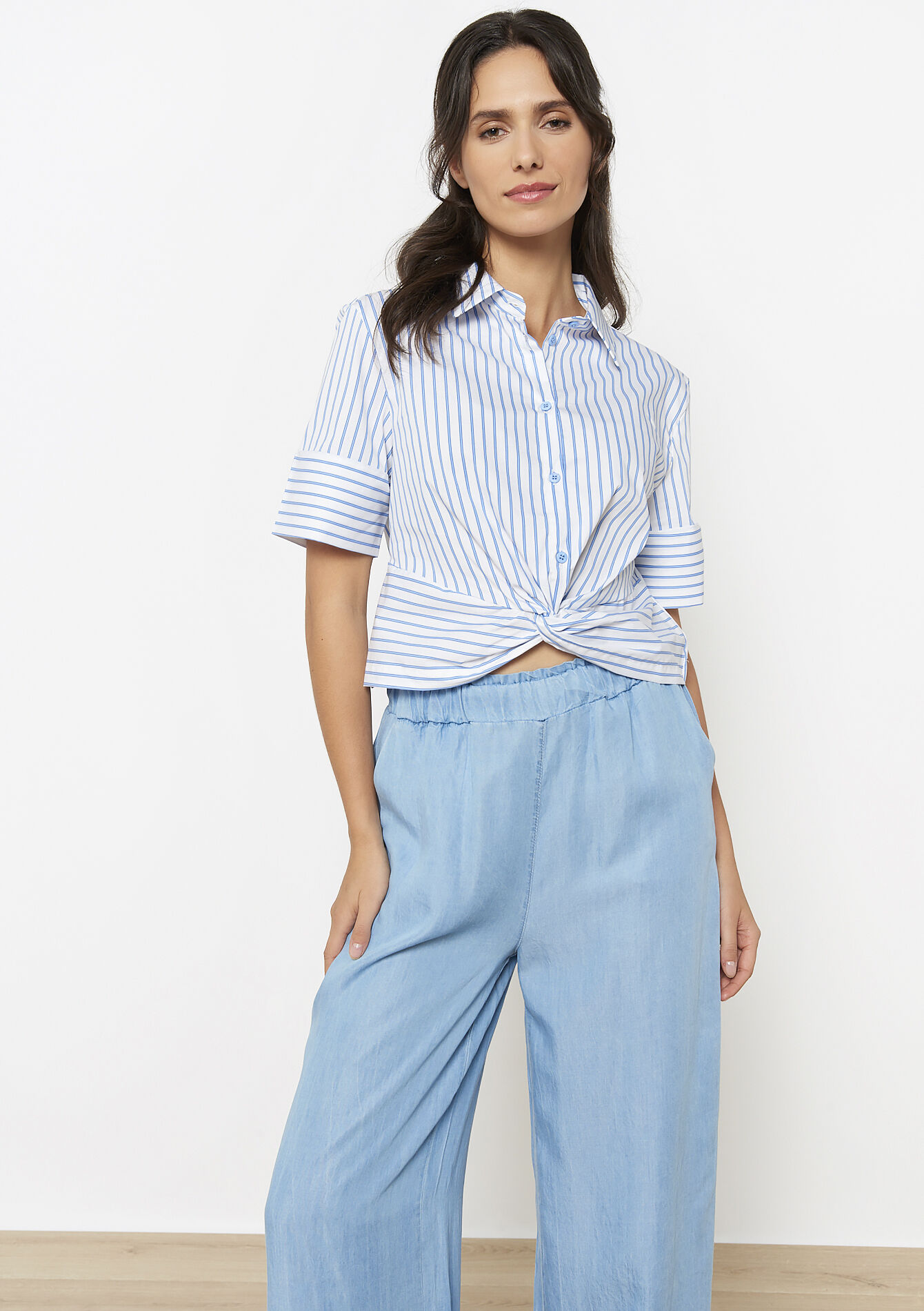 Gestreept hemd met knoop, Gestreept hemd met knoop - OPTICAL WHITE - 05702842_1019