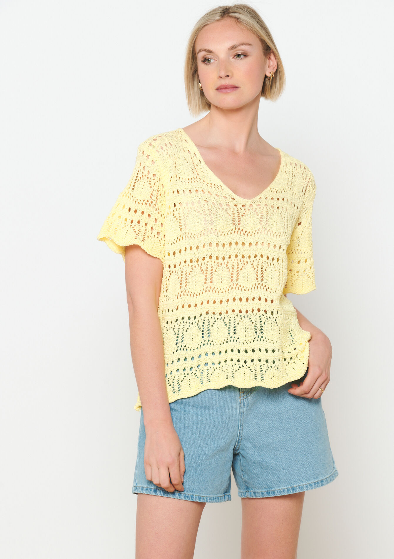 T-shirt avec macramé - YELLOW PASTEL - 02301599_5004