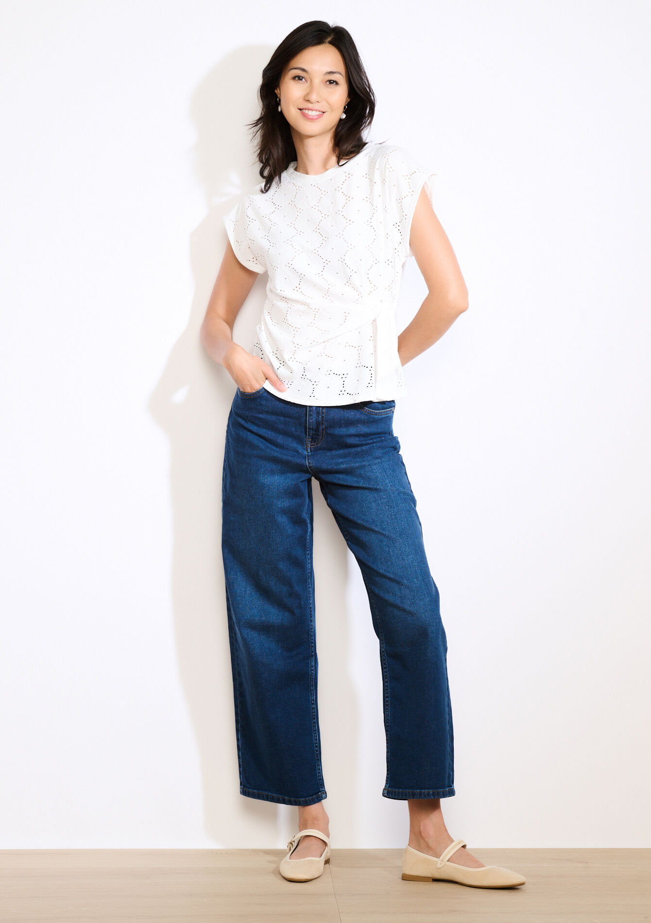 Geborduurde knooptop, Geborduurde knooptop - OFFWHITE - 02301893_1001