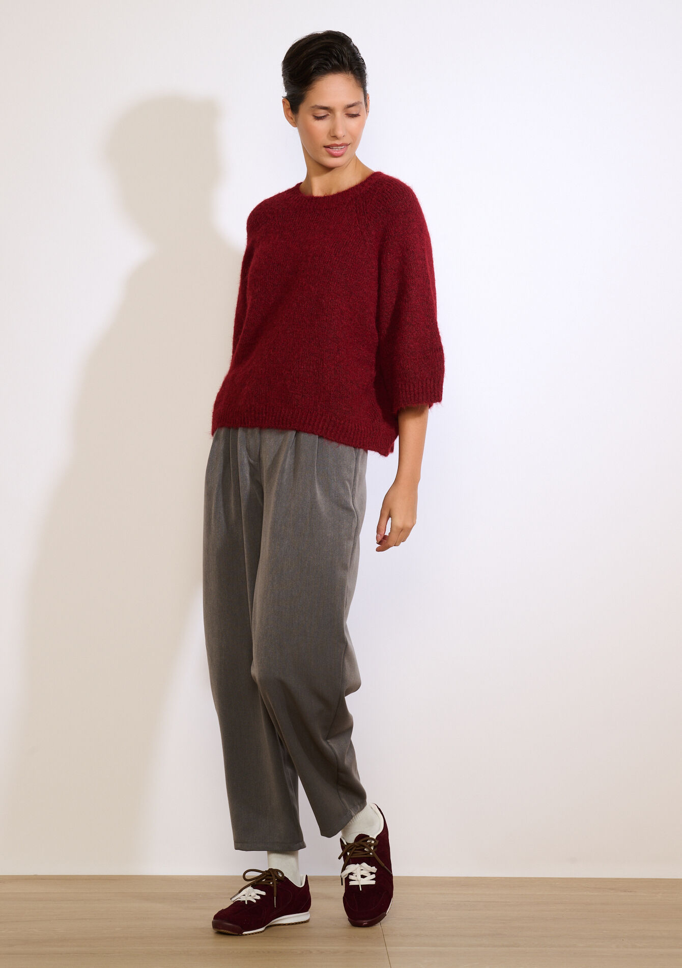 Wijde flanellen broek, Wijde flanellen broek - MED GREY - 06601087_2573