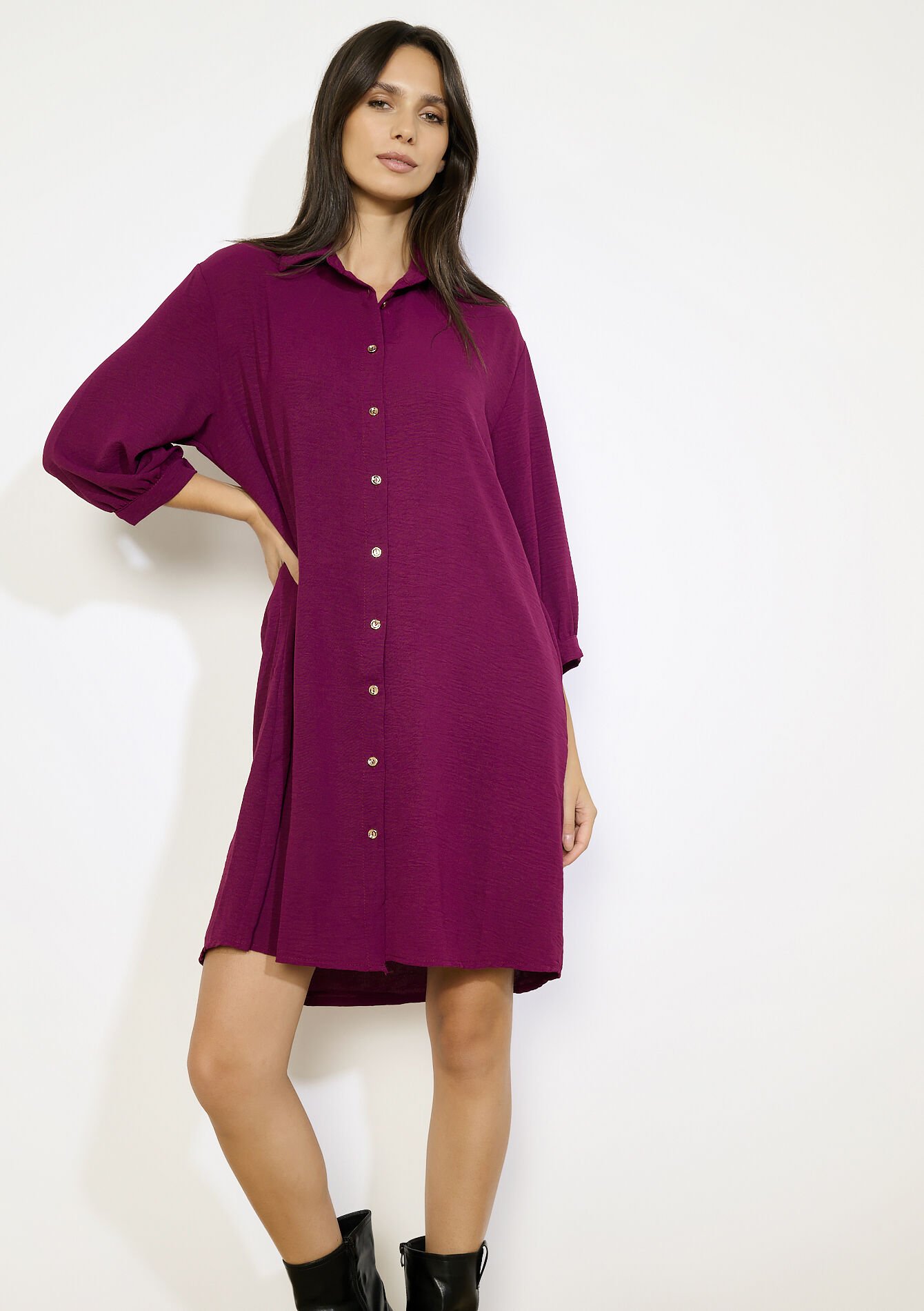 Oversized overhemdjurk, Oversized overhemdjurk - AUBERGINE - 08104338_1537