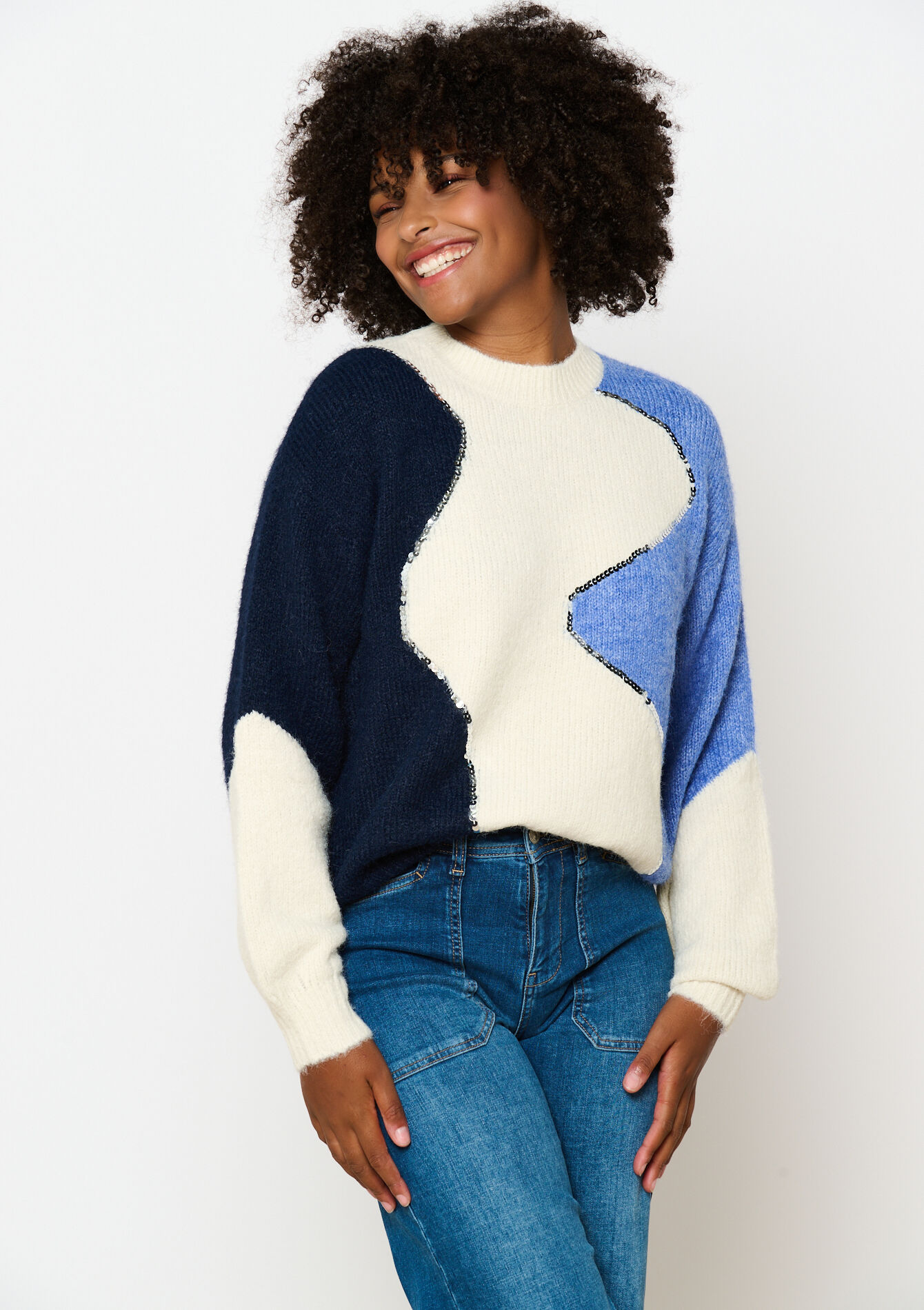 Trui met zigzag en pailletten, Trui met zigzag en pailletten - NAVY BASIC - 04006573_2723