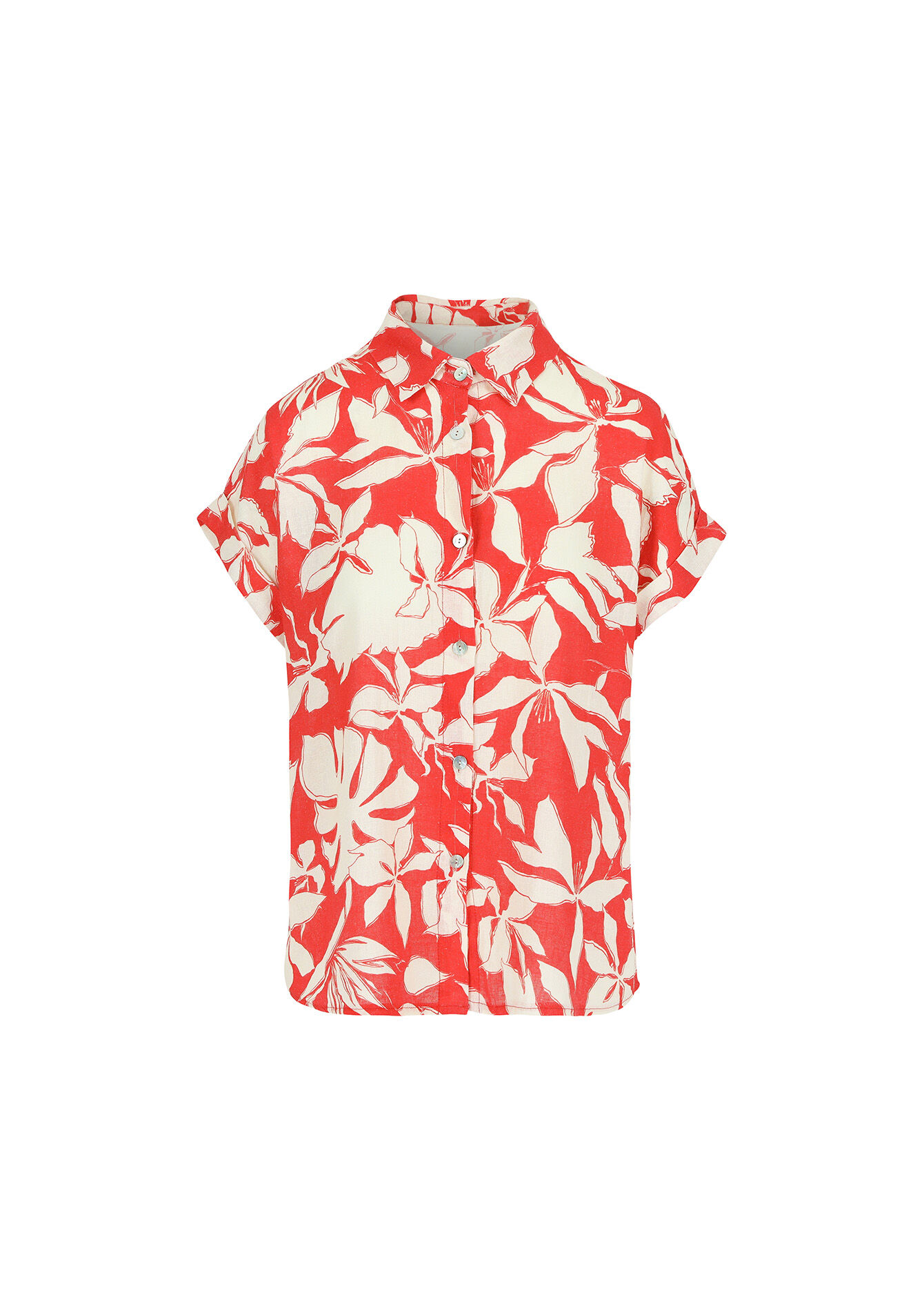Linen shirt with tropical print, Linen shirt with tropical print - CORAL BRIGHT - 05702187_2007