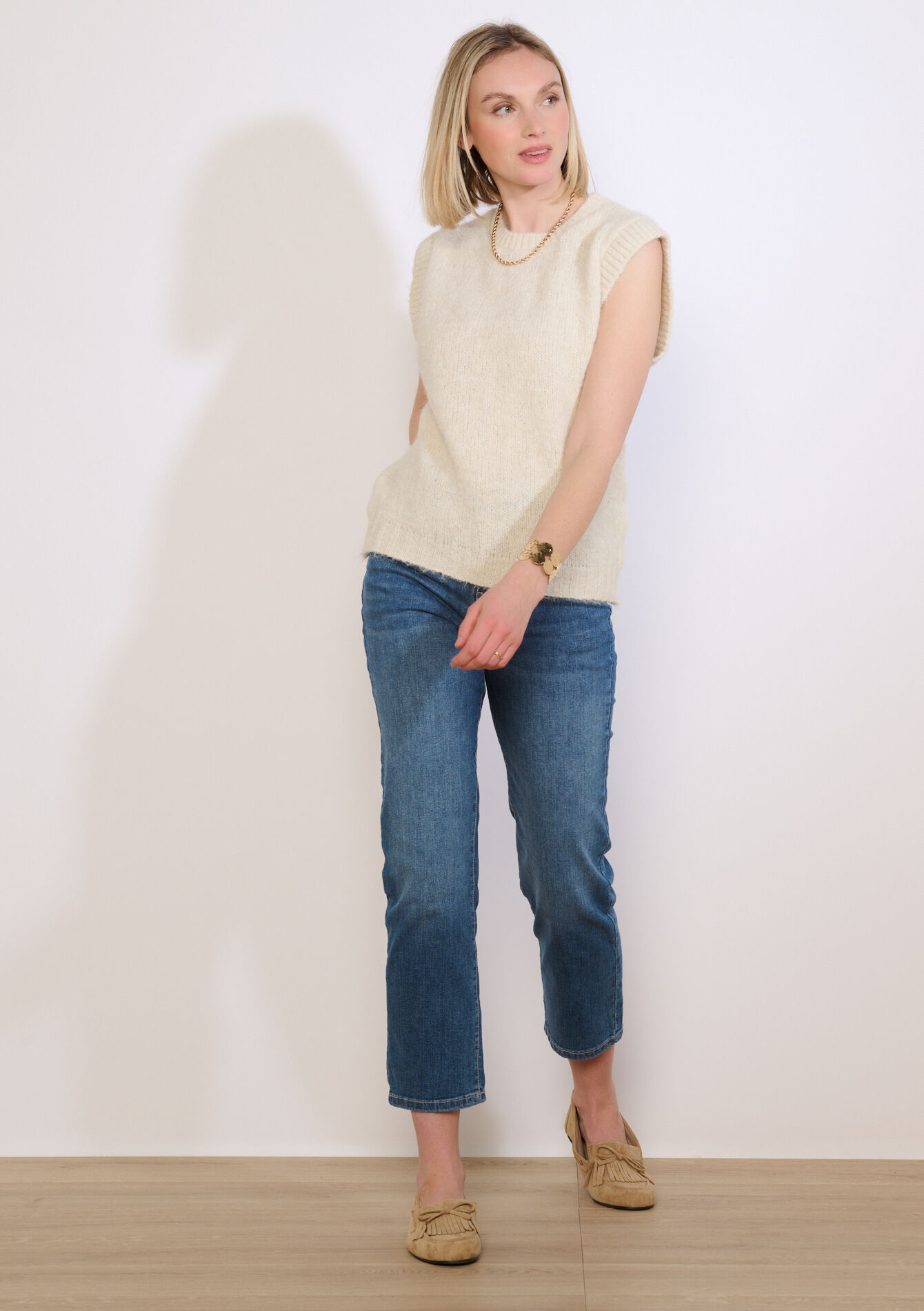 Mouwloos gebreid top - OFFWHITE - 04007195_1001