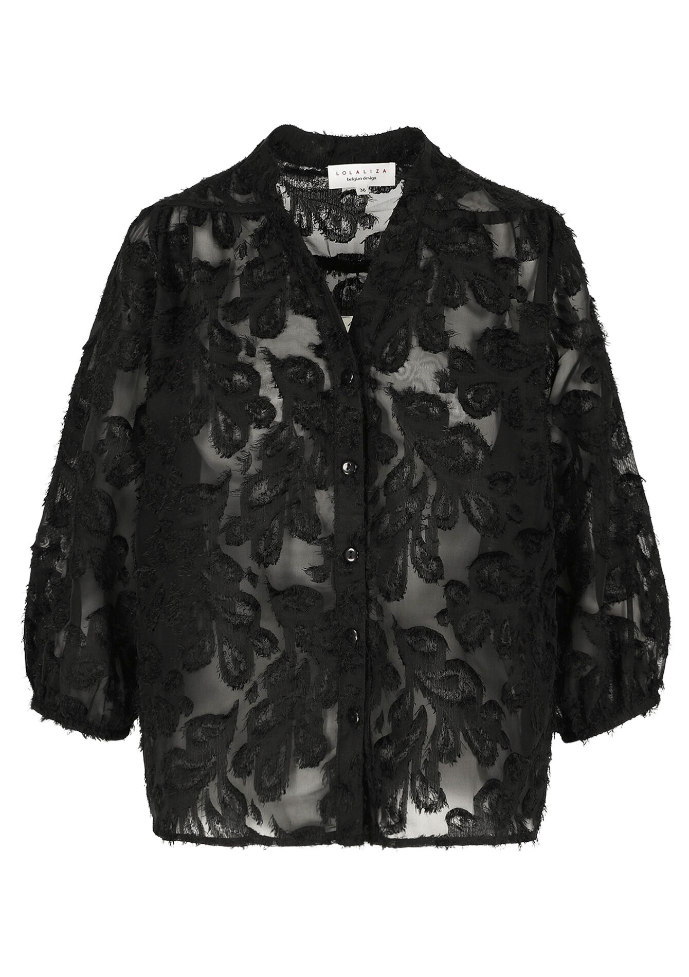 Transparant overhemd met structuur, Transparant overhemd met structuur - BLACK - 05702855_1119