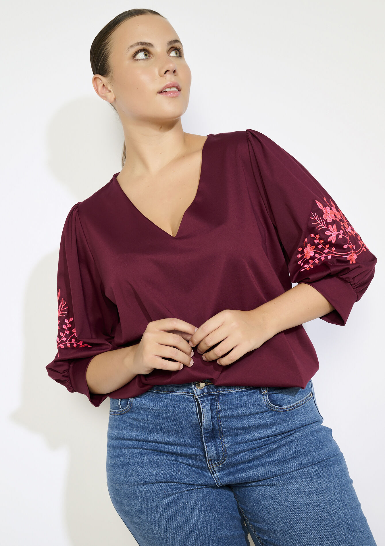 Top brodé à manches ballon, Top brodé à manches ballon, , back