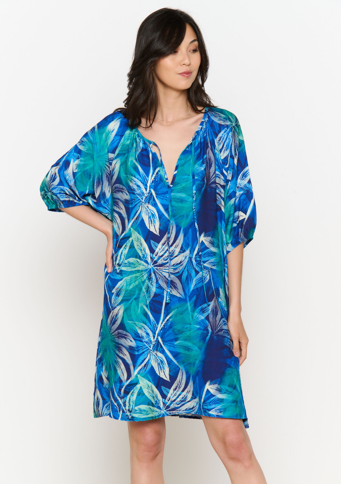 Robe imprimée fluide, Robe imprimée fluide - TURQUOISE - 08104143