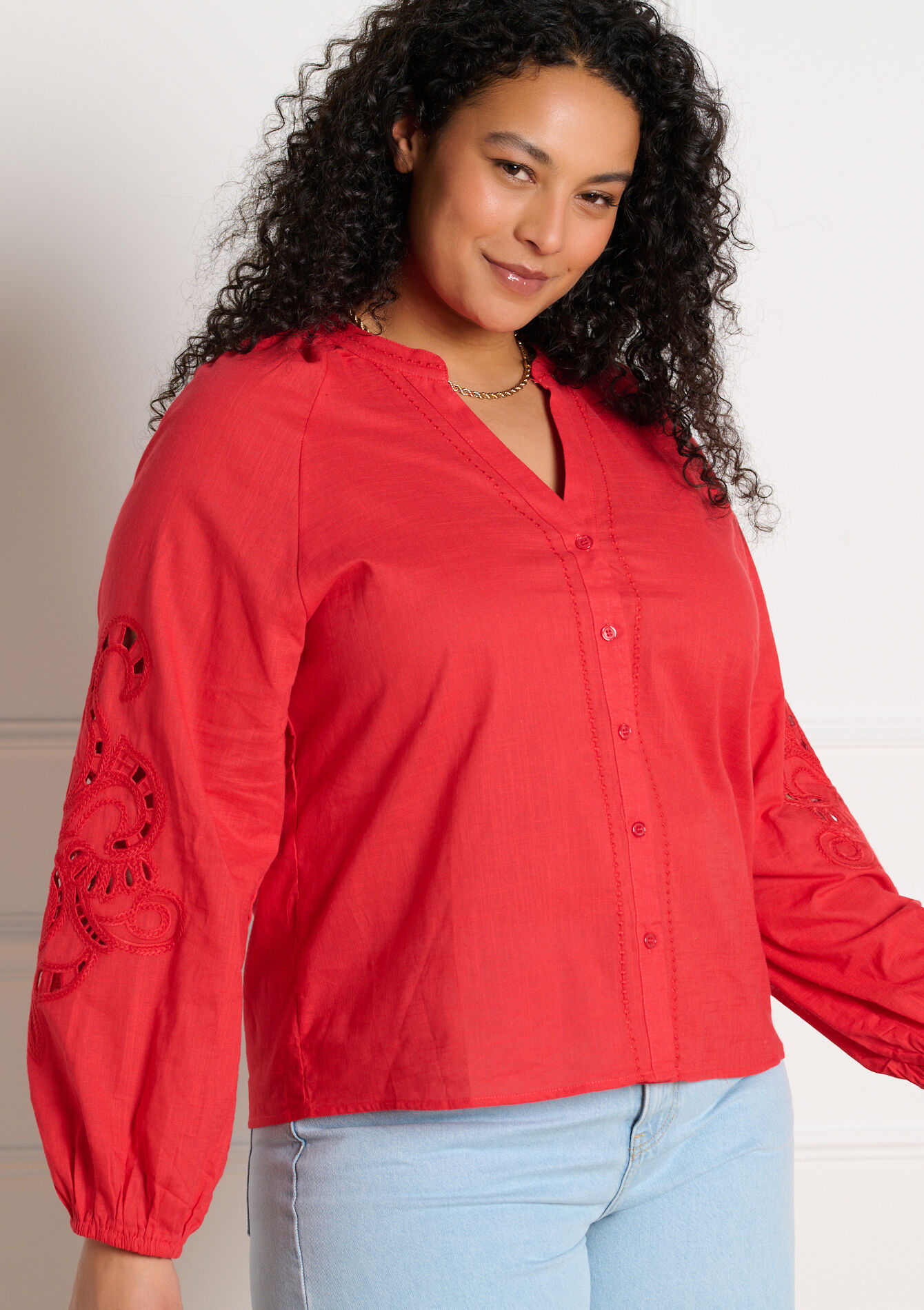 Blouse met borduurmouwen - RED LOLLIPOP - 05703033_5301