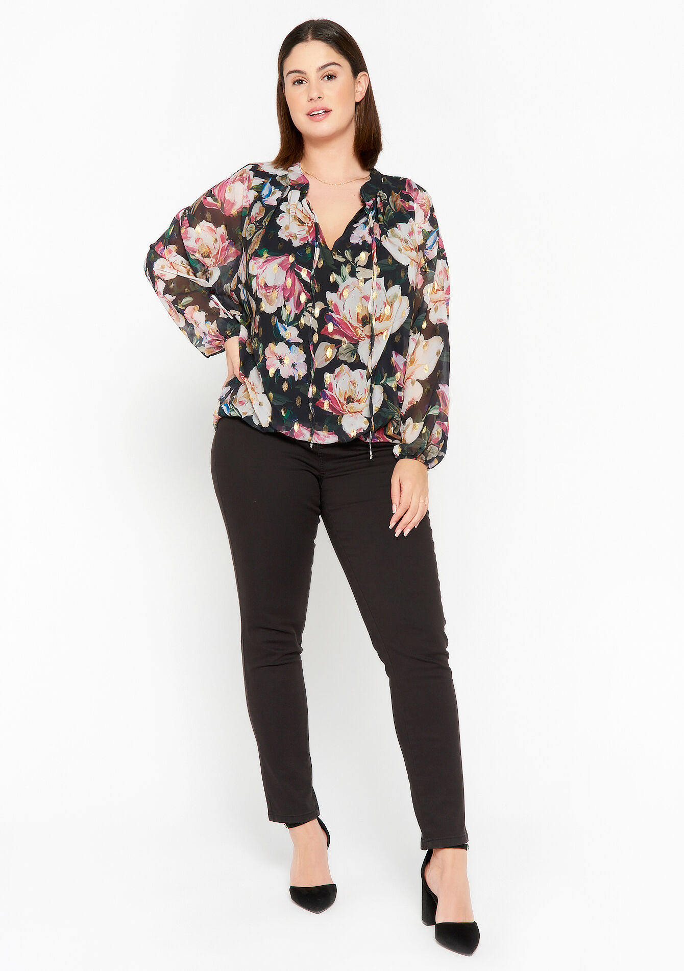 Blouse with abstract print, Blouse with abstract print - BLACK - 05702136_1119