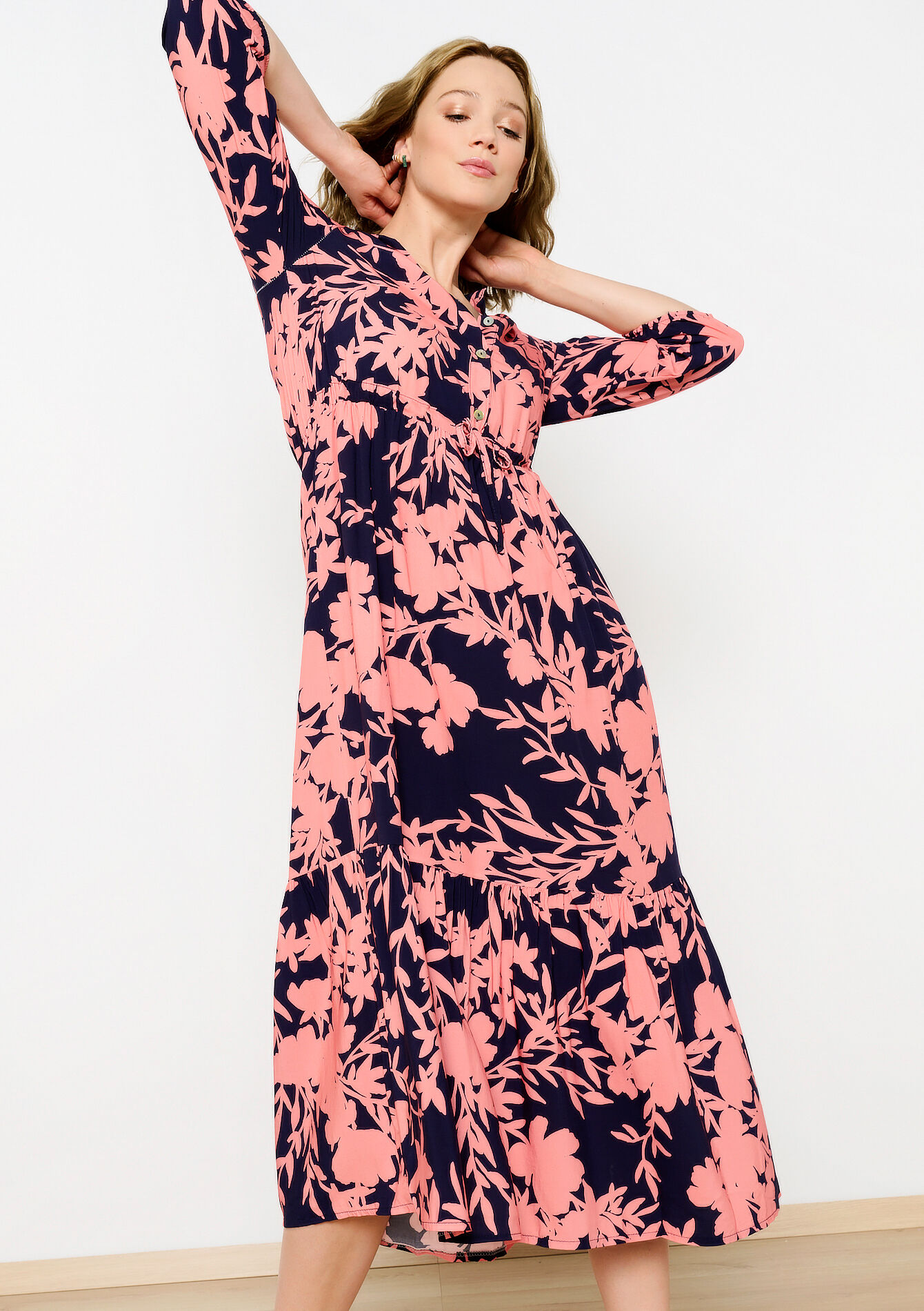 Robe longue à imprimé fleuri, Robe longue à imprimé fleuri - NAVY BASIC - 08103706_2723