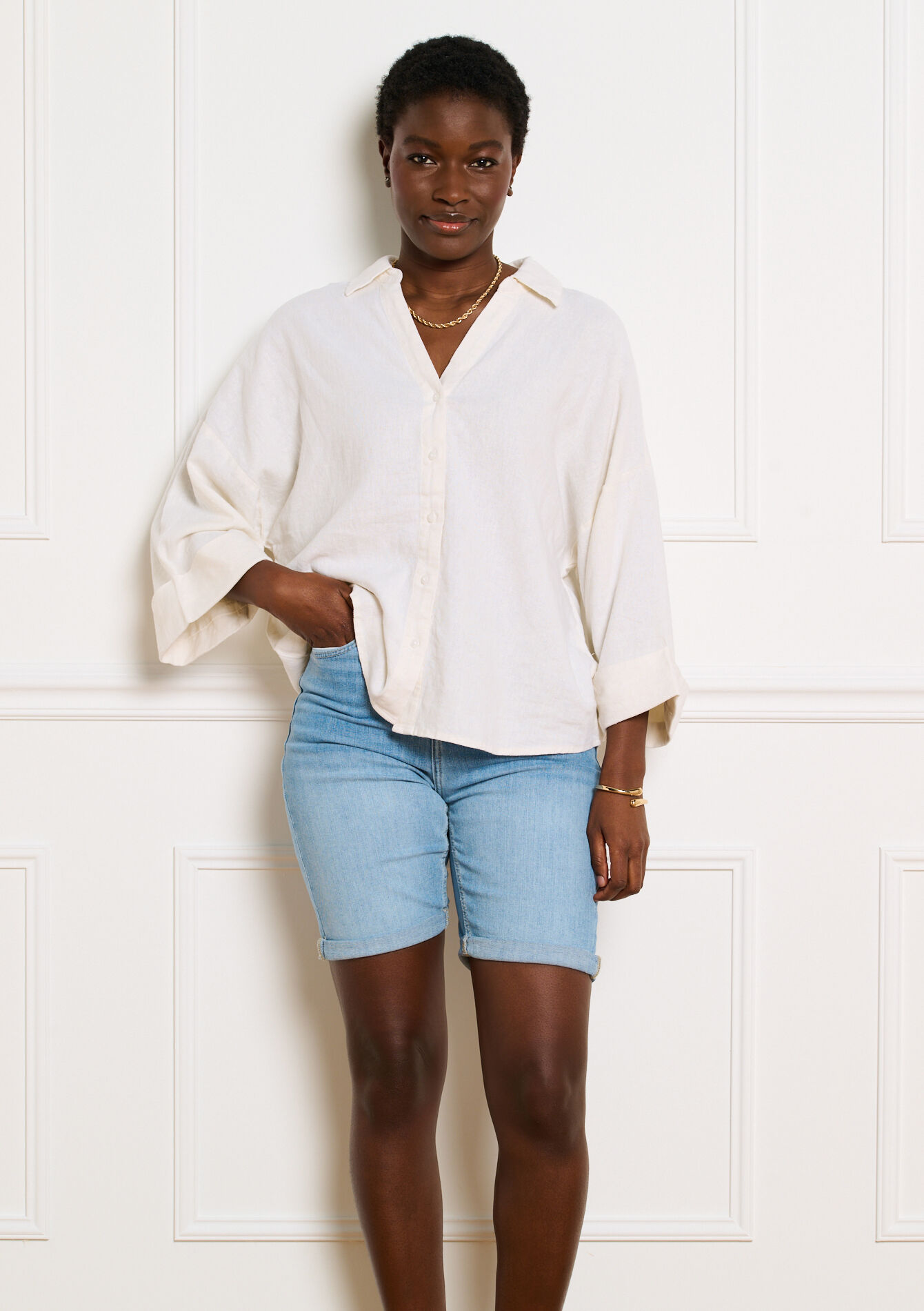 Denim short met normale taille - BLUE BLEACHED - 22000651_0502