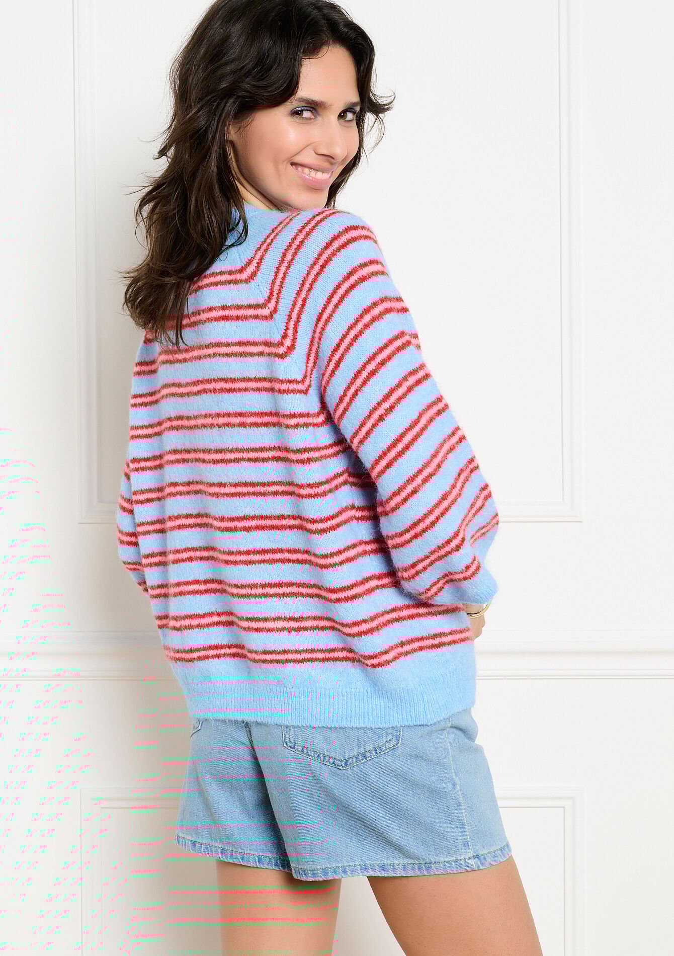 Zachte gestreepte trui - BLUE PASTEL - 04007197_3003