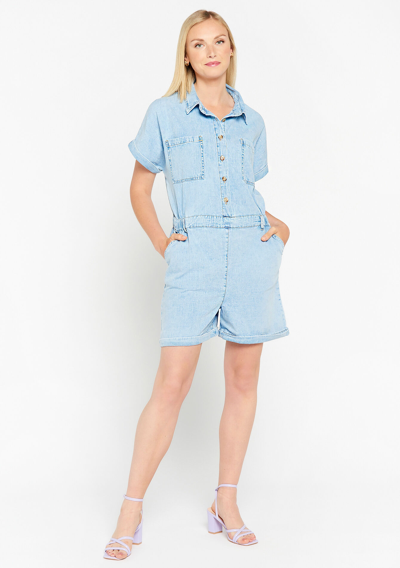 Denim playsuit, Denim playsuit - BLUE BLEACHED - 22000471_0502