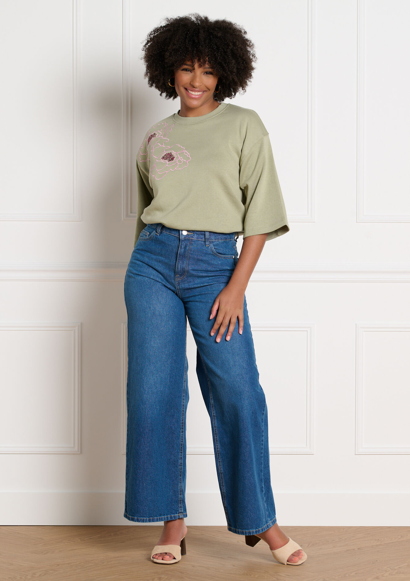 Sweatshirt met bloemenprint - KHAKI FADED - 03001827_4326