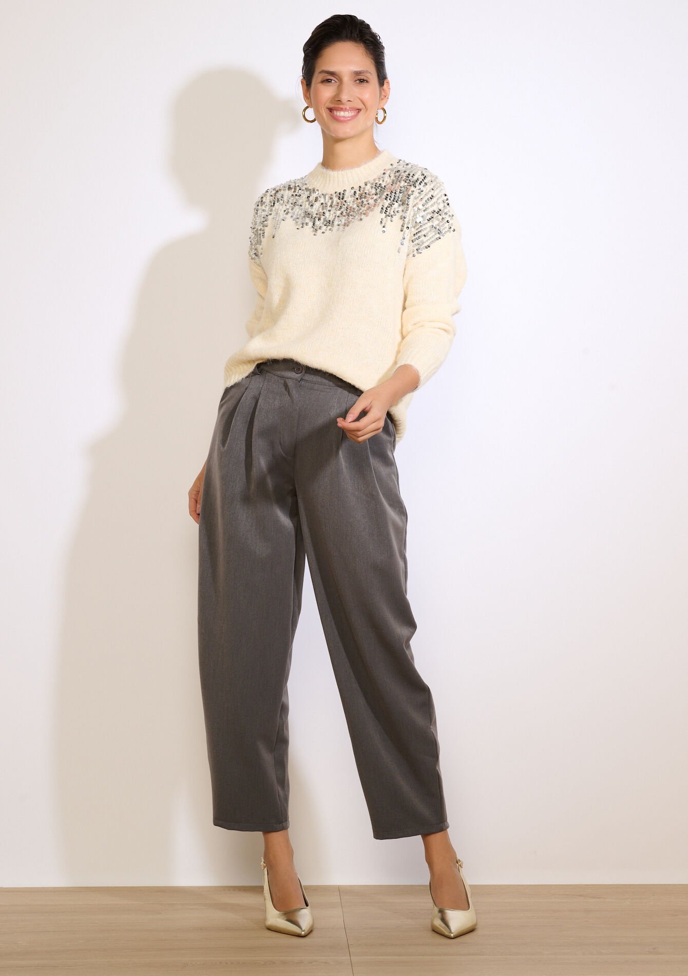 Zachte trui met pailletten - ECRU PEACH - 04007129_2564