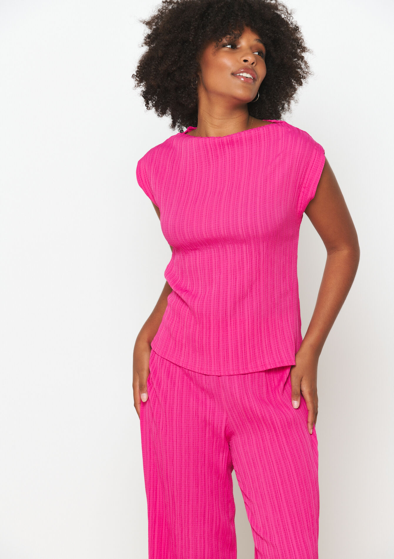 Mouwloze top met plissé, Mouwloze top met plissé - FUCHSIA - 05702454_5626