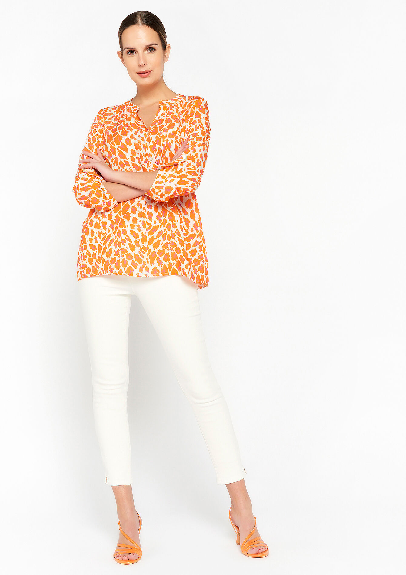 Blouse with leopard print, Blouse with leopard print - ORANGE BRIGHT - 05702145_1255
