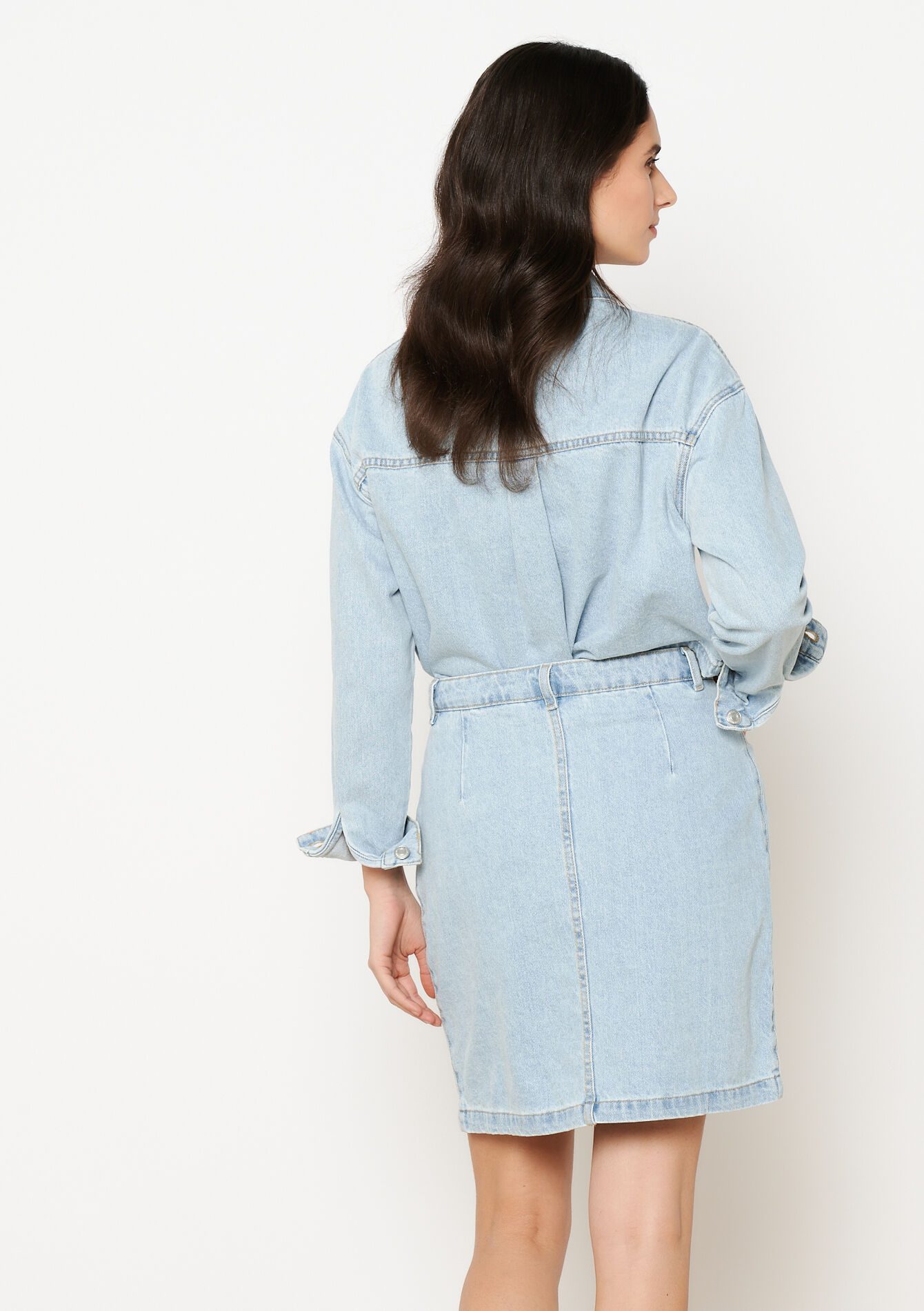 Jupe mi-longue en denim, Jupe mi-longue en denim - BLUE BLEACHED - 07101336_0502