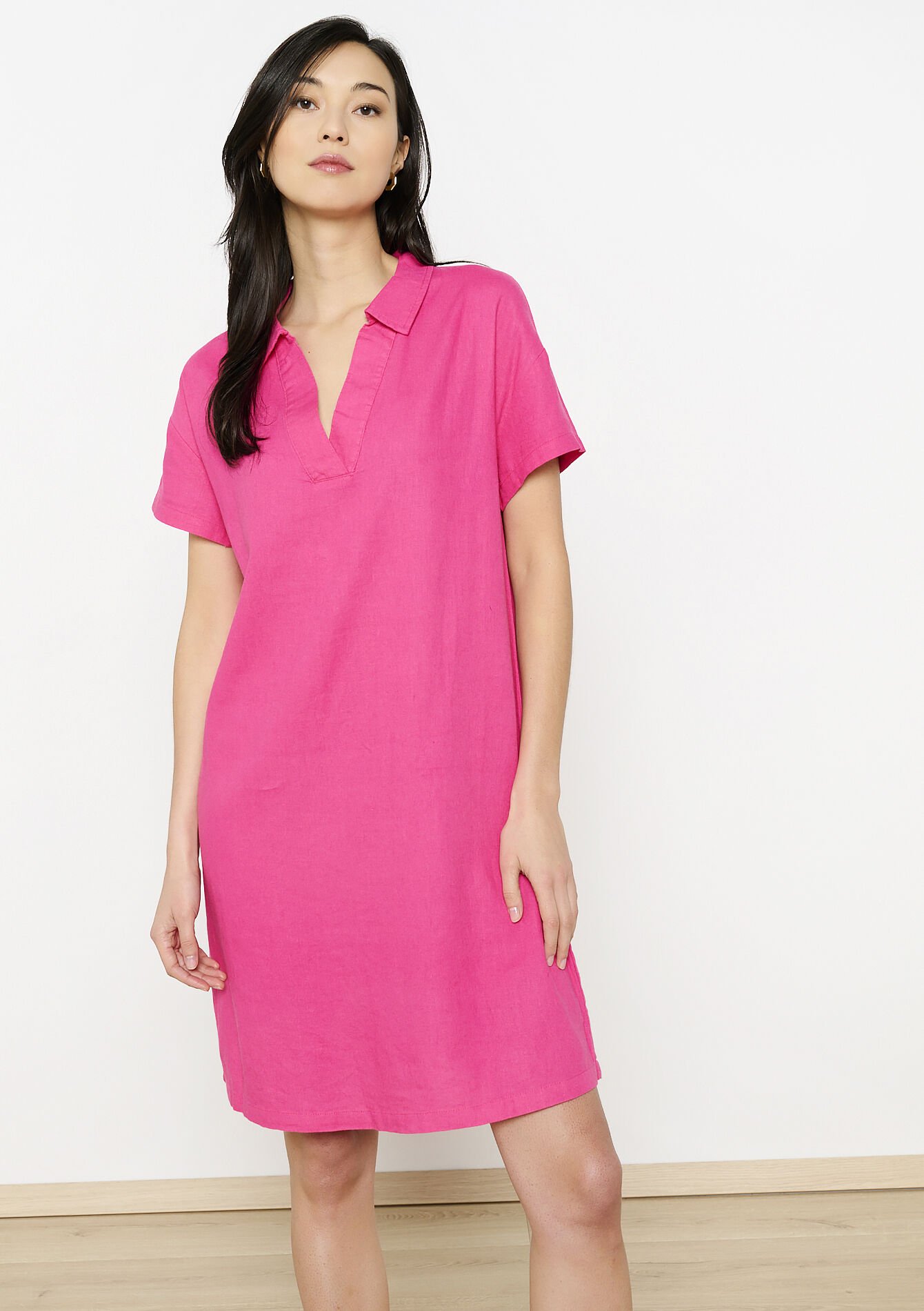 Linnen hemdjurk, Linnen hemdjurk - FUCHSIA - 08103881_5626