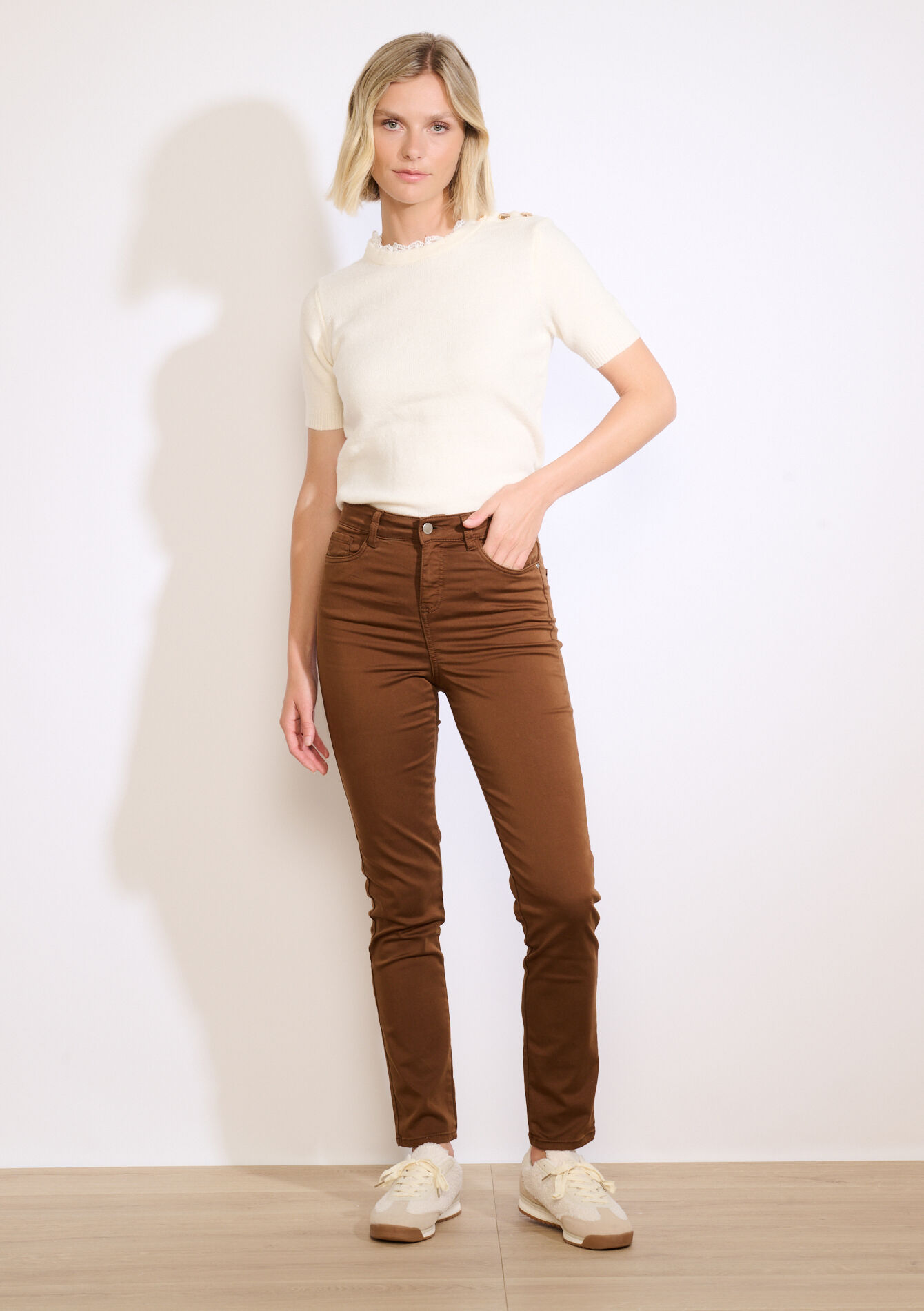 High waist slim trousers, High waist slim trousers, , back