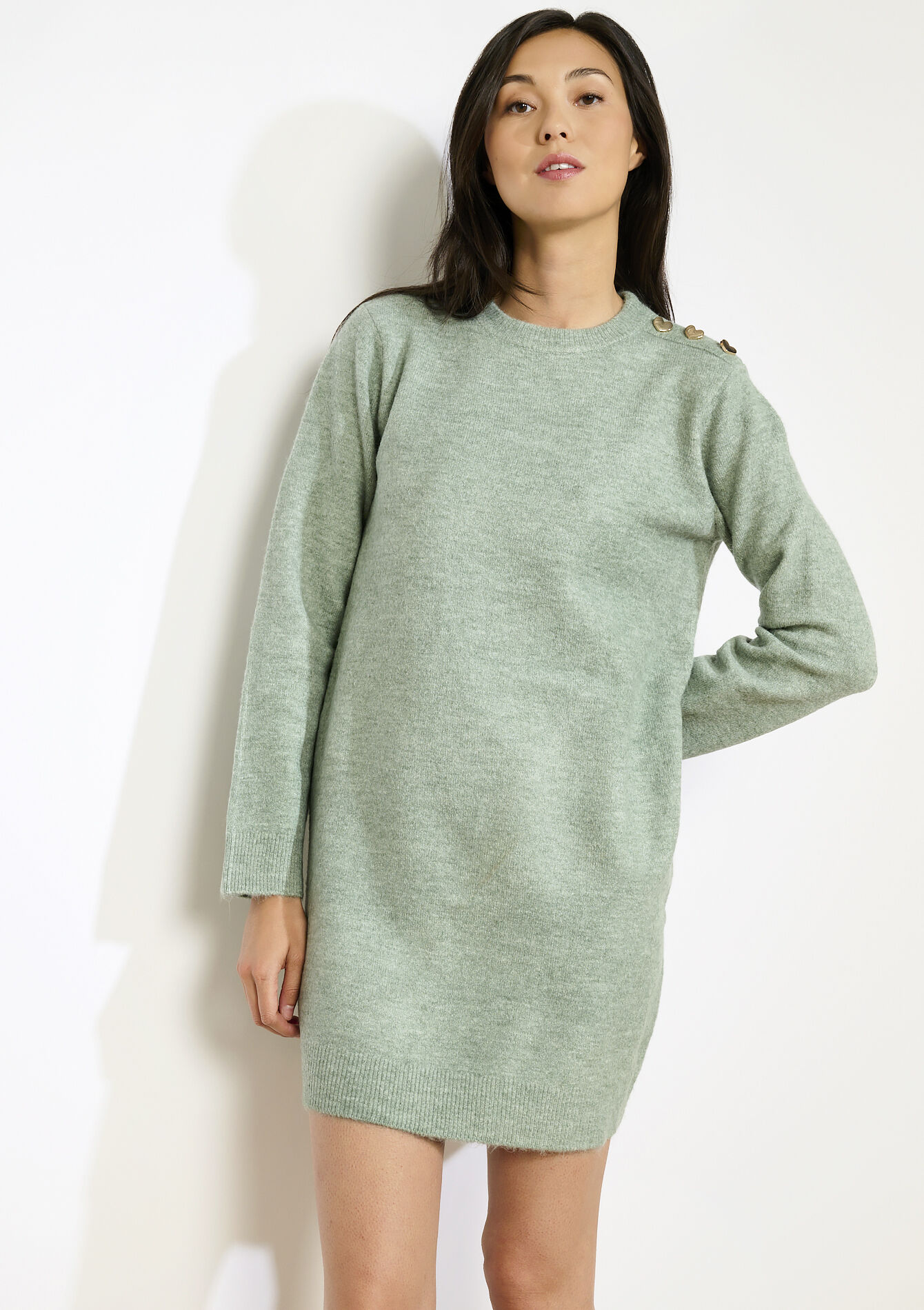 Robe pull à boutons coeur, Robe pull à boutons coeur - MINT GREEN - 08104033_1723