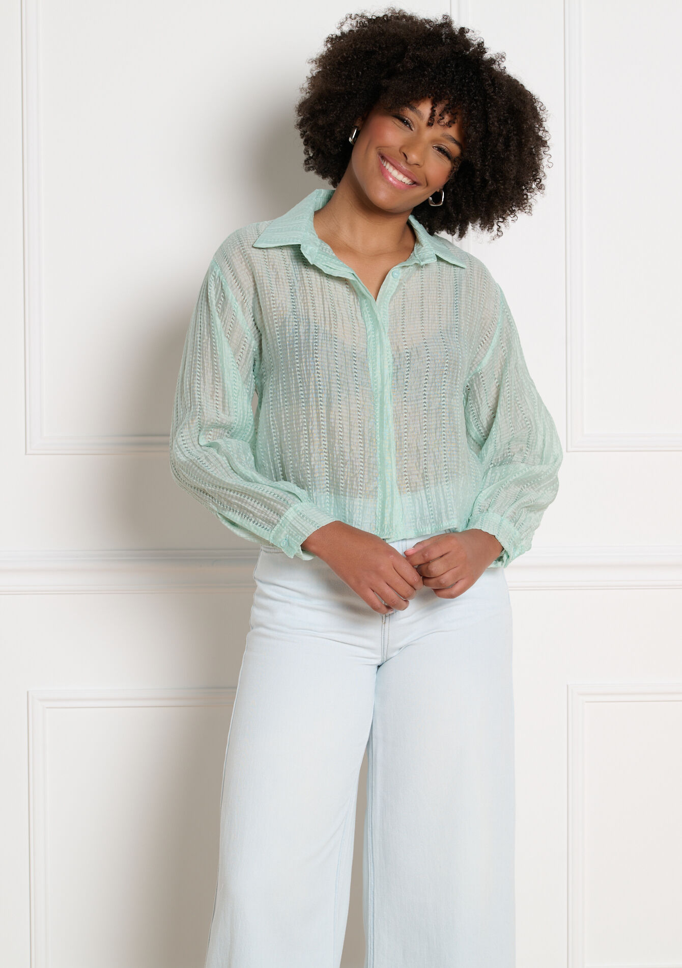 Licht getextureerd hemd - MINT GREEN - 05703057_1723