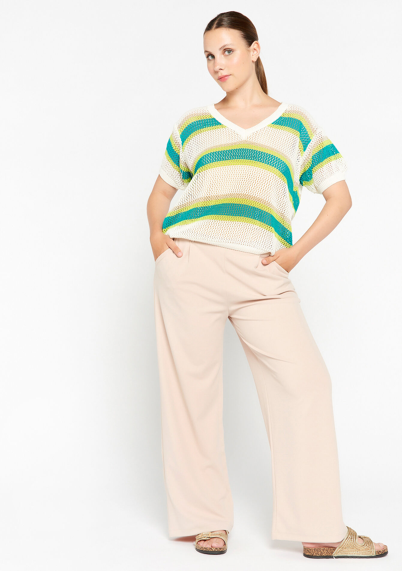 Knitted T-shirt, Knitted T-shirt - TURQUOISE - 02301405