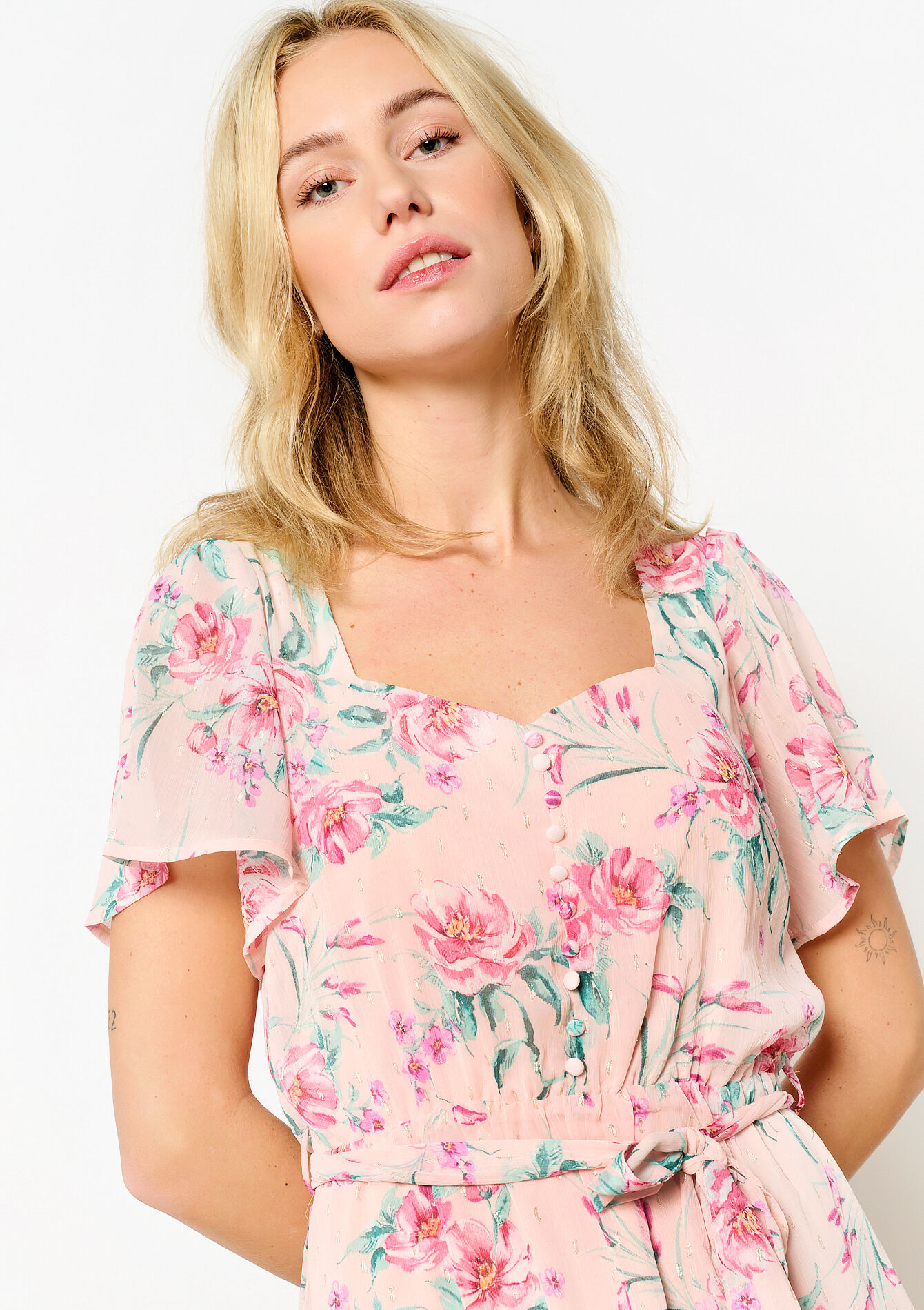 Maxi-jurk met lurex bloemen, Maxi-jurk met lurex bloemen - NUDE LOTUS - 08602211_4118