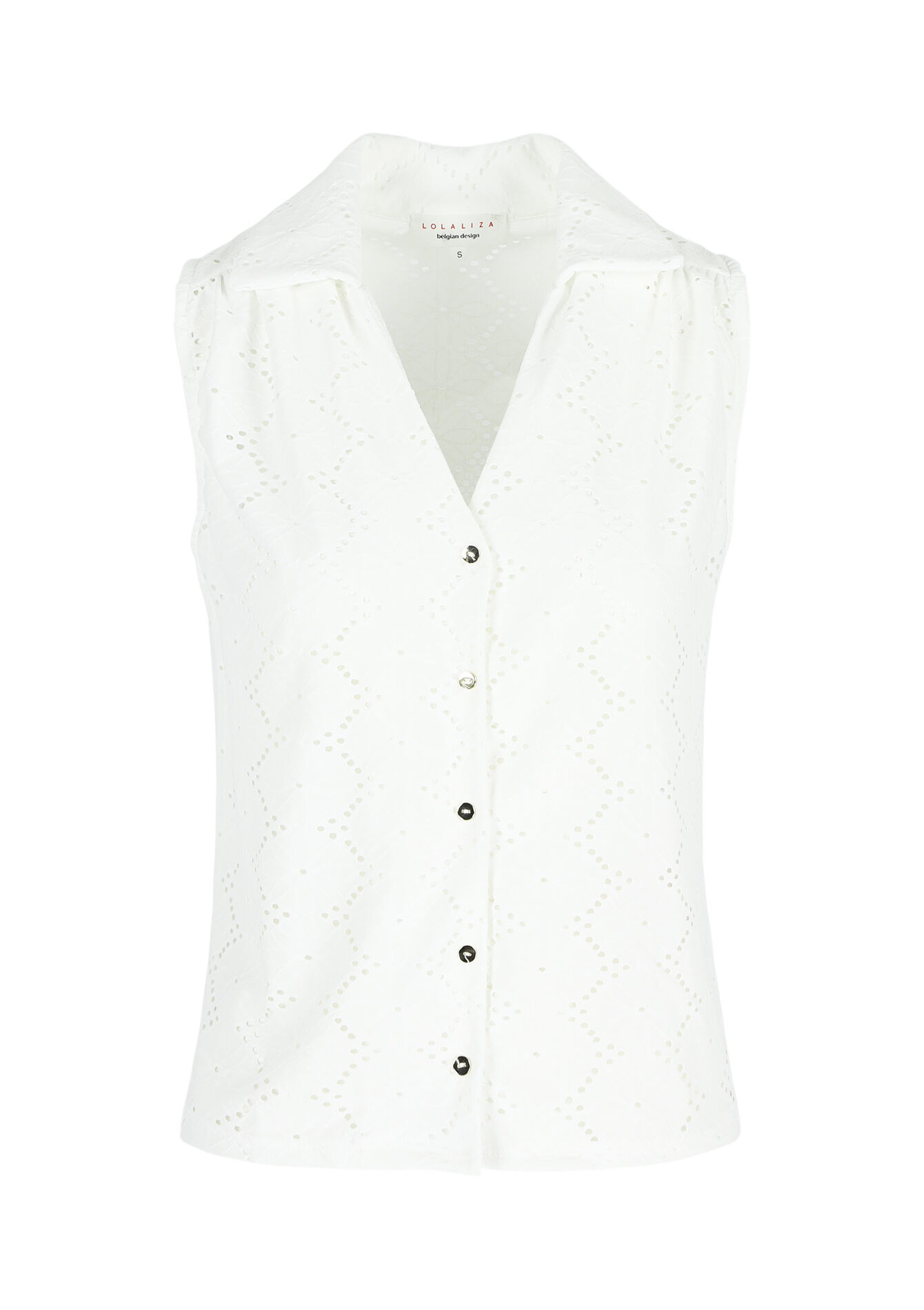 Sleeveless shirt with broderie anglaise - OPTICAL WHITE - 02200407_1019