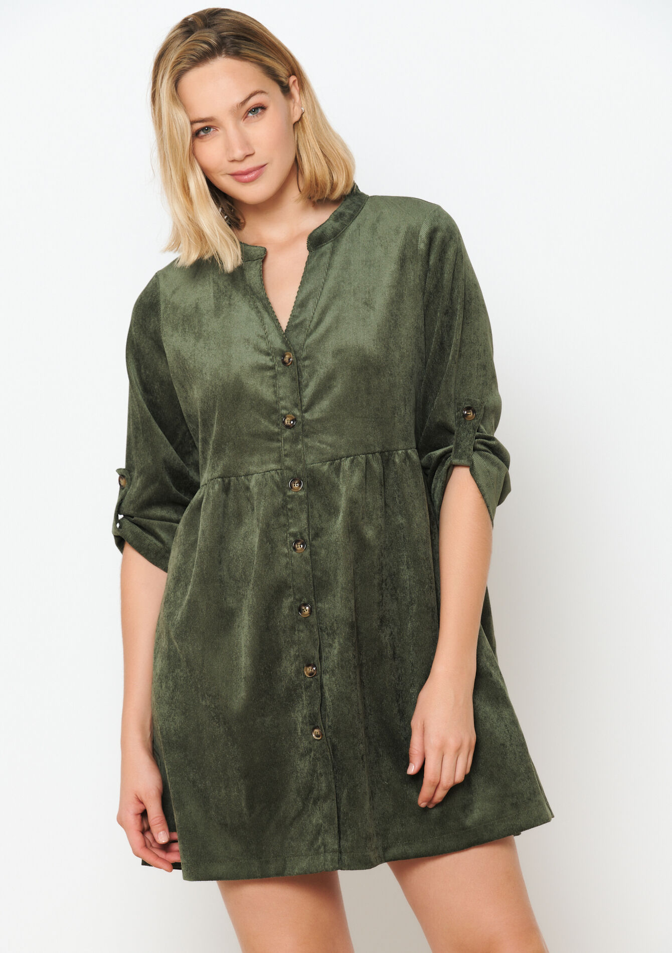 Robe-chemise en velours côtelé - KHAKI MED - 08103467_4327