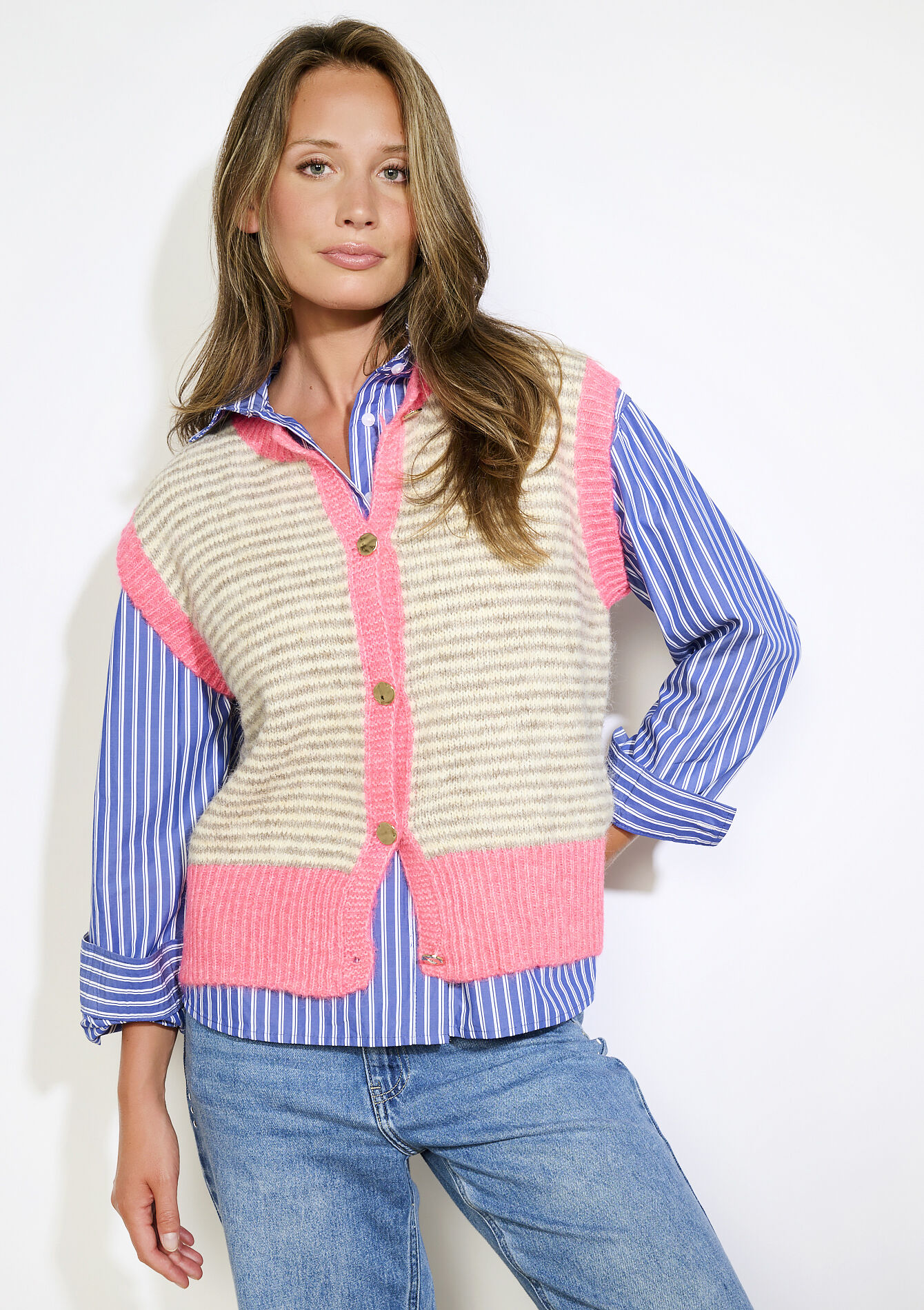 Gilet rayé audacieux, Gilet rayé audacieux - LT BEIGE - 04101339_2527