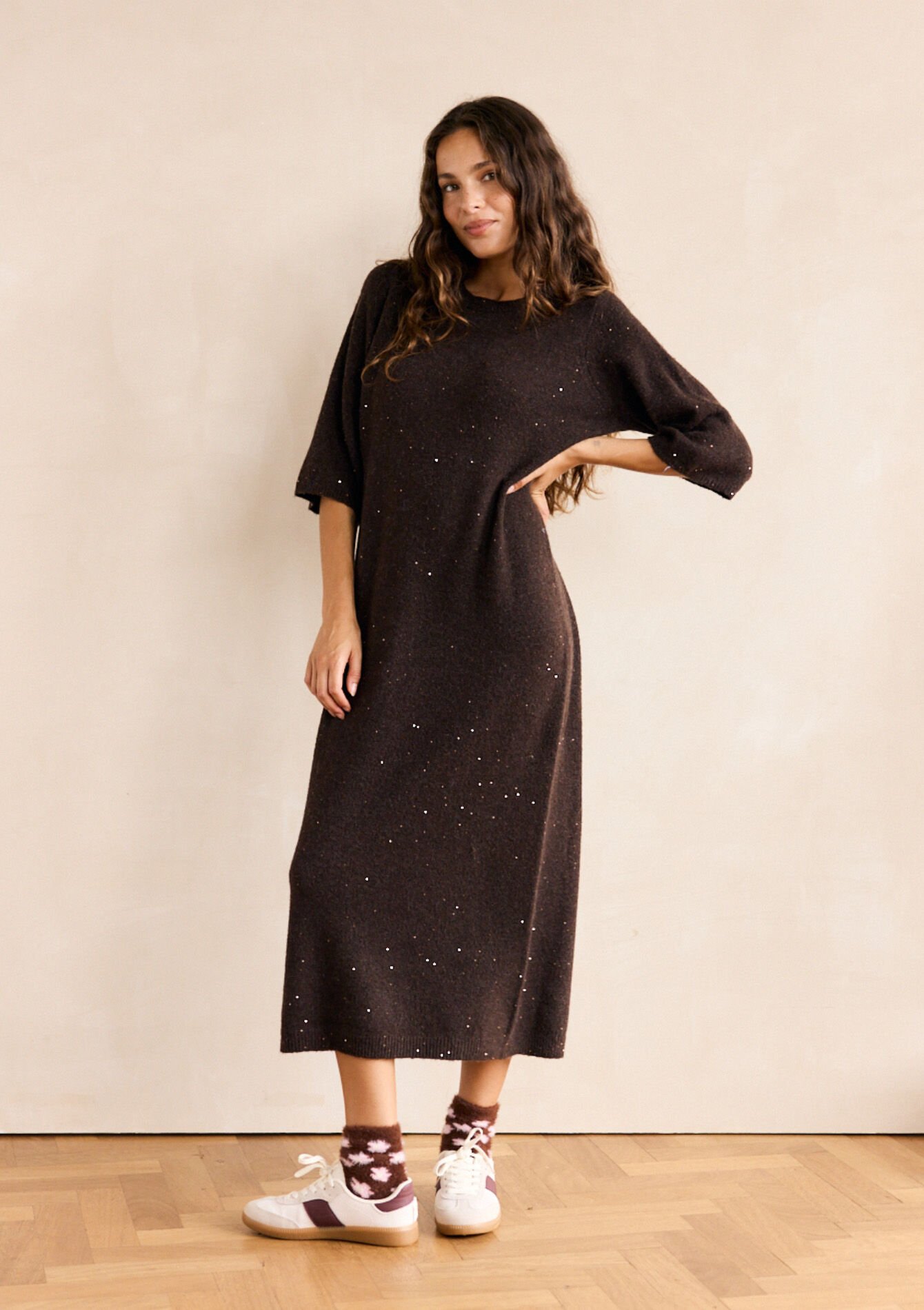 midi gebreide jurk met pailletten, midi gebreide jurk met pailletten, , back