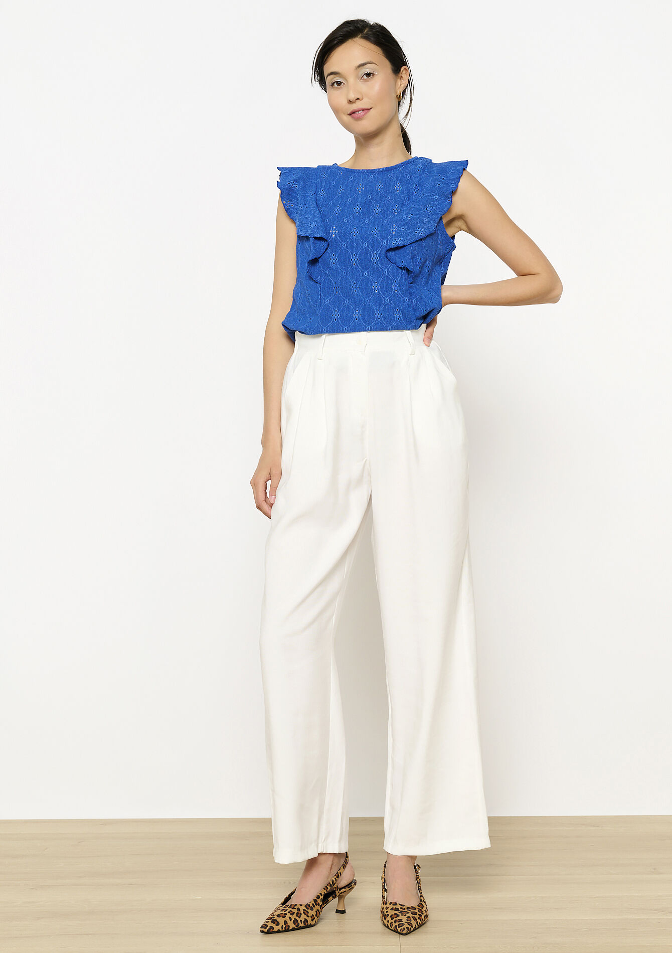 Geborduurde top met ruches, Geborduurde top met ruches - ELECTRIC BLUE - 02200512_1619