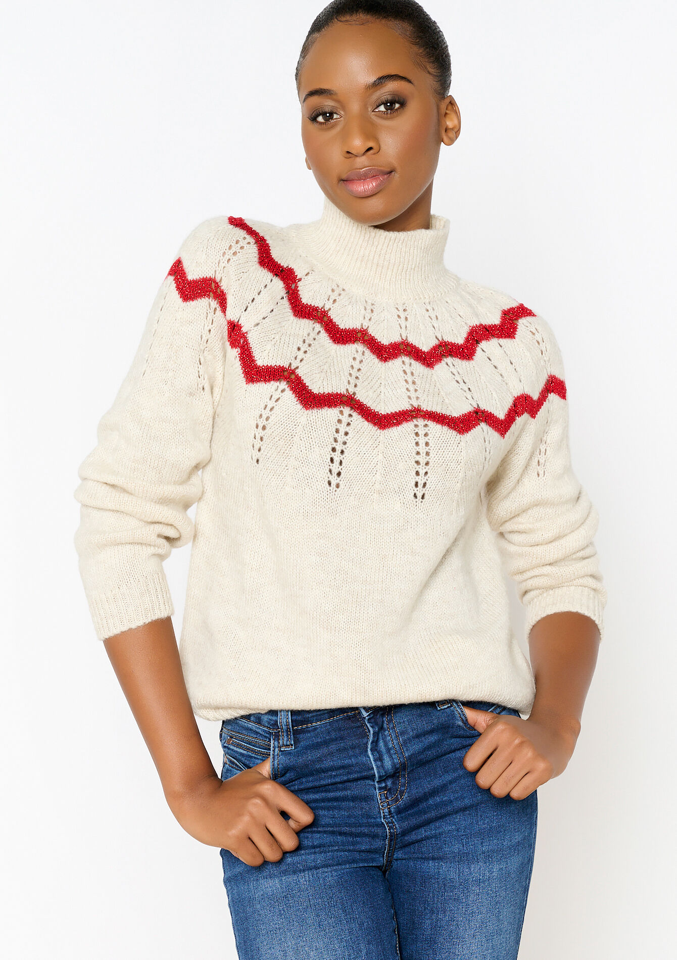 Pullover en jacquard à motif zigzag - LT BEIGE - 04006417_2527