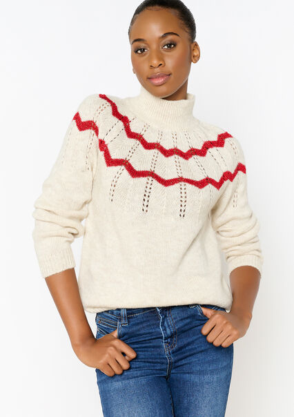 Jacquard pullover with zigzag pattern - LT BEIGE - 04006417_2527