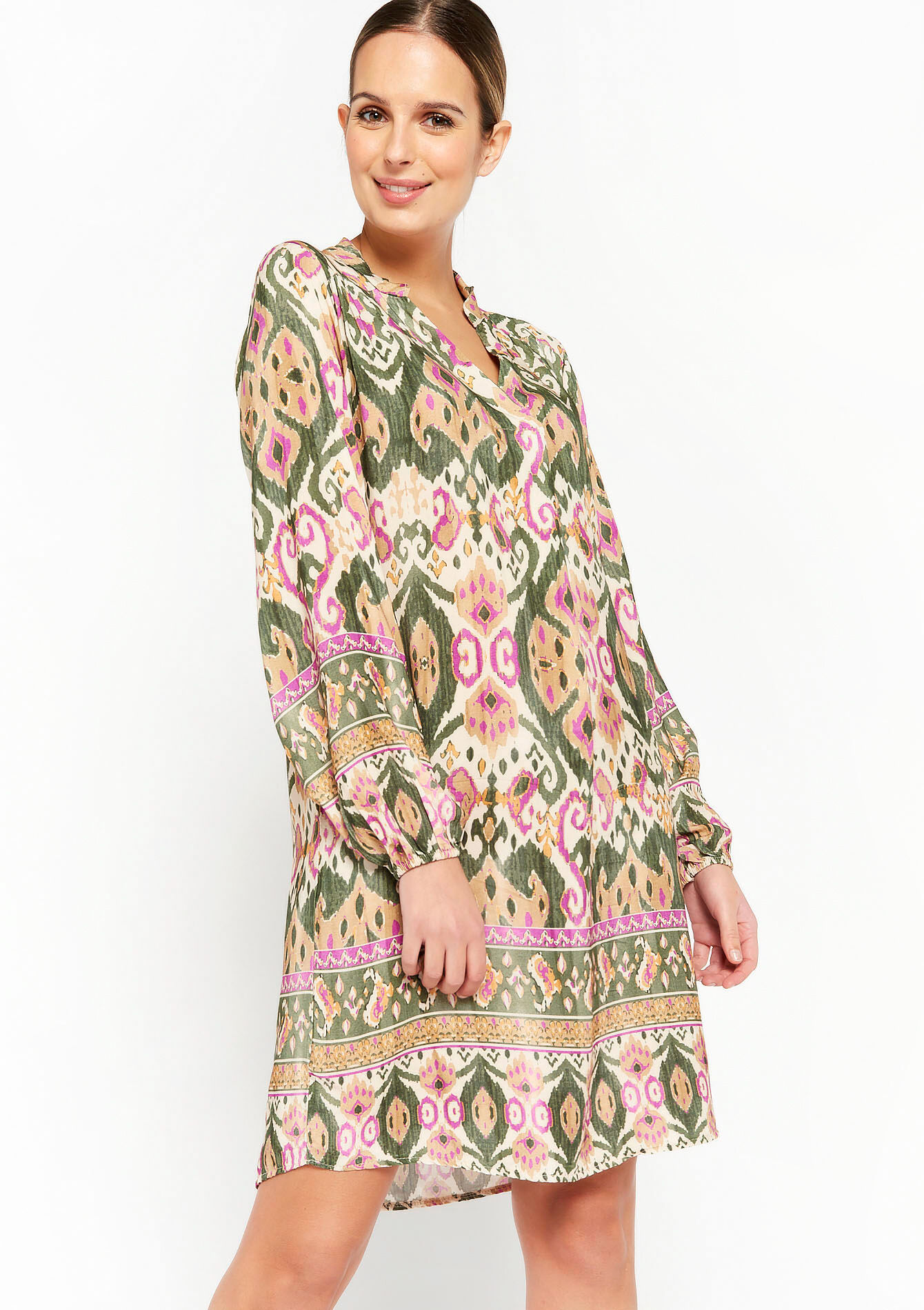 Dress with ikat print - KHAKI FADED - 08103170_4326