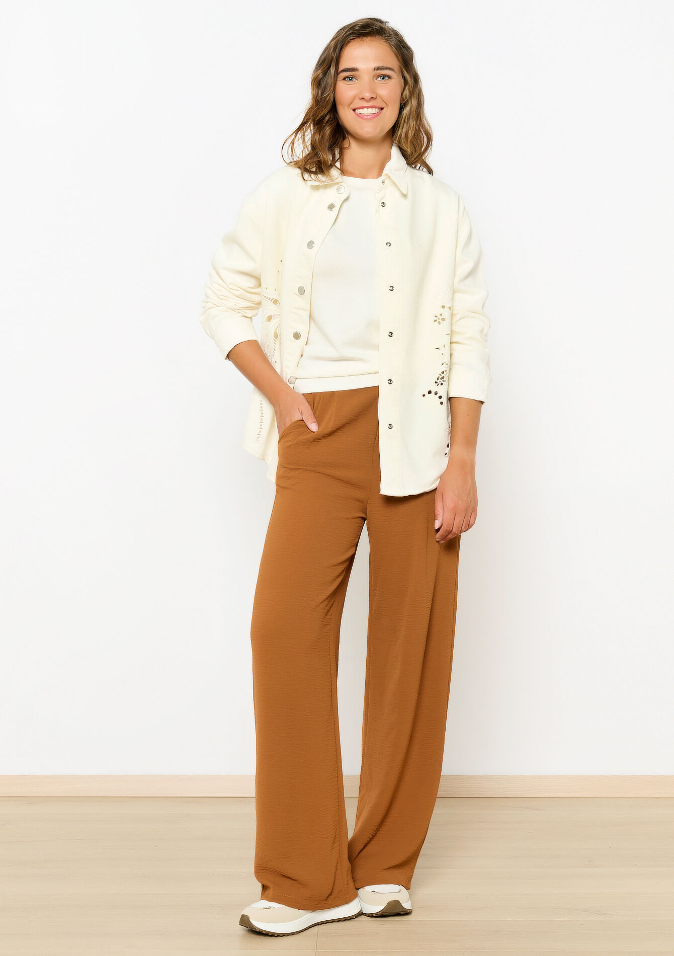 Denim shirt with cut-outs - OPTICAL WHITE - 09100940_1019