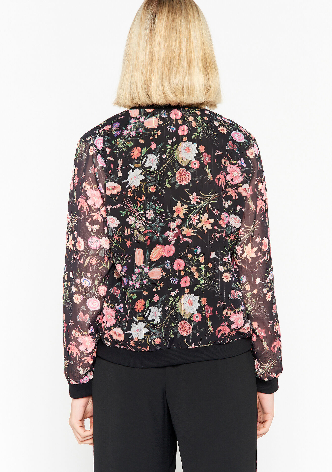 Fluïde jasje met bloemenprint - BLACK - 09100744_1119