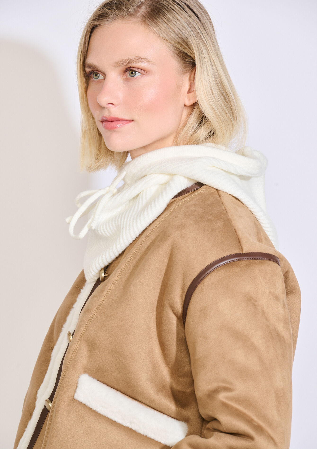 Ribbed drawstring balaclava - VANILLA WHITE - 17002199_1013