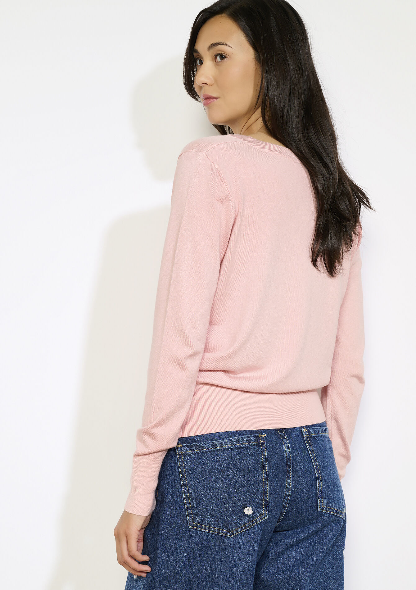 V-hals trui met knoopjes, V-hals trui met knoopjes - COSMETIC PINK - 04006975_5733