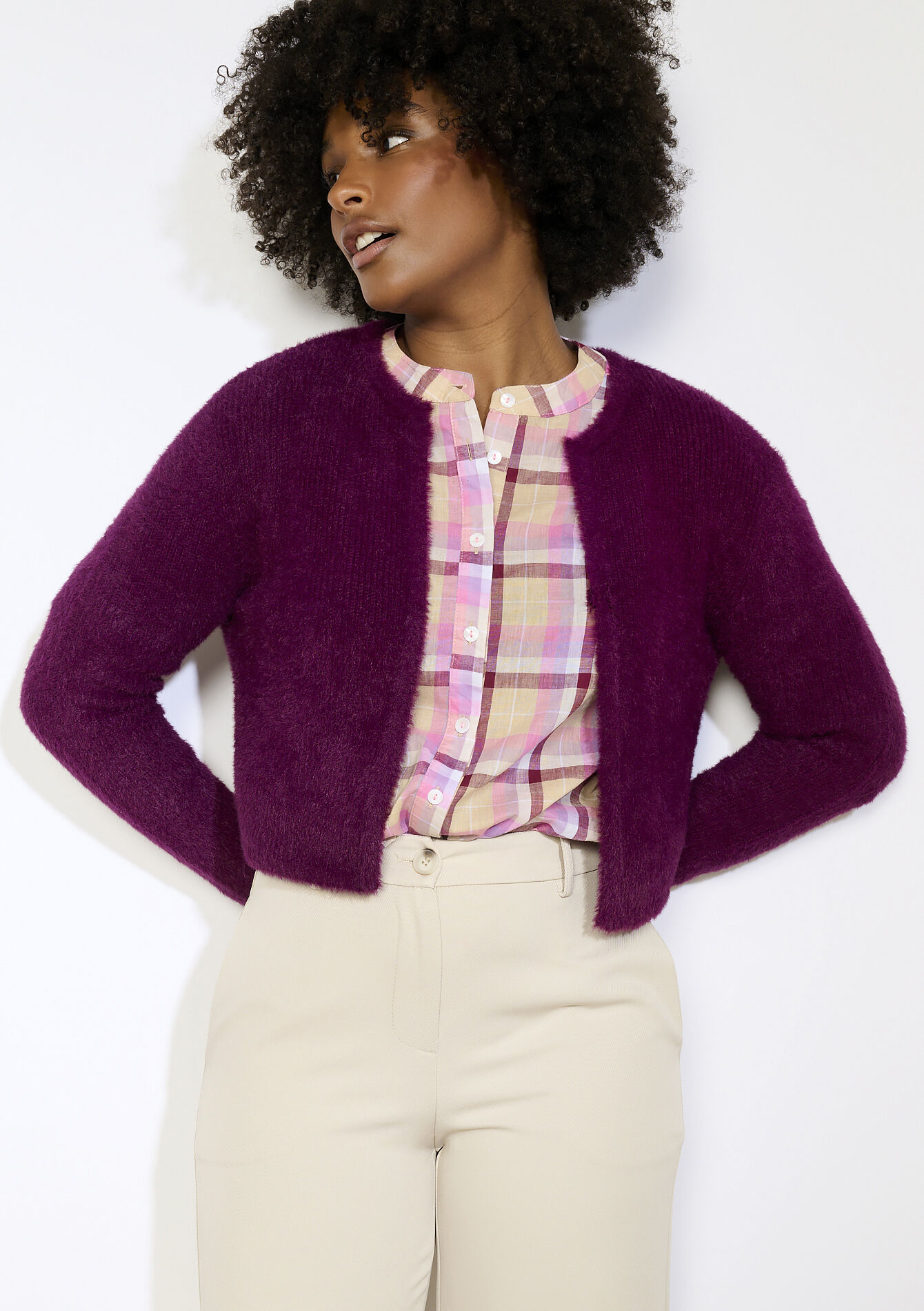 Kort fluffy vestje, Kort fluffy vestje - AUBERGINE - 04101305_1537