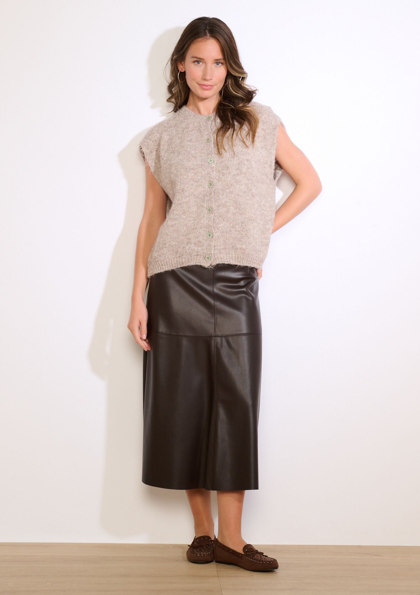 Gilet sans manches boutonné, Gilet sans manches boutonné - TAUPE - 04101362_1021