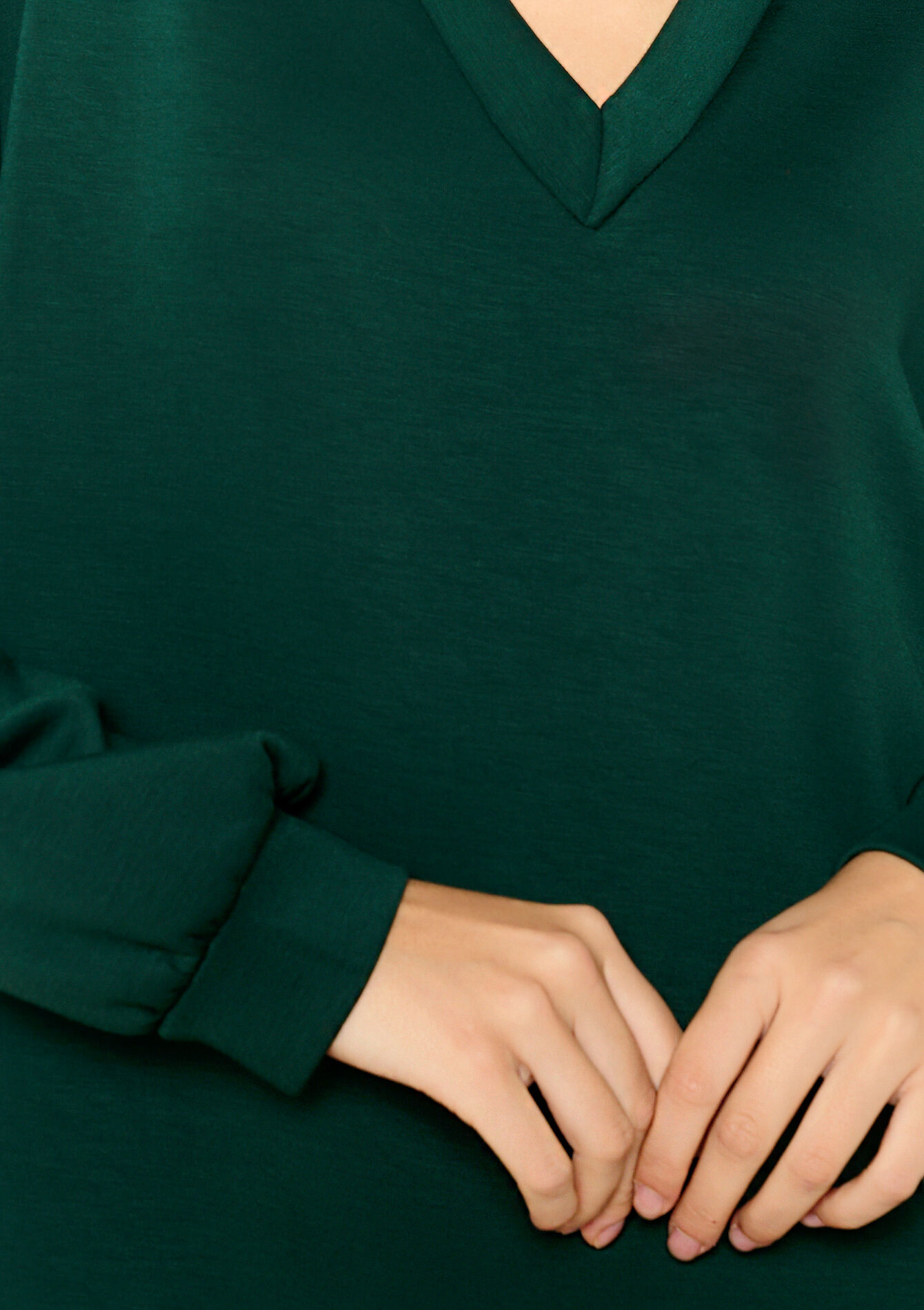 Robe sweat à col V, Robe sweat à col V - BOTTLE GREEN - 08103896_1778