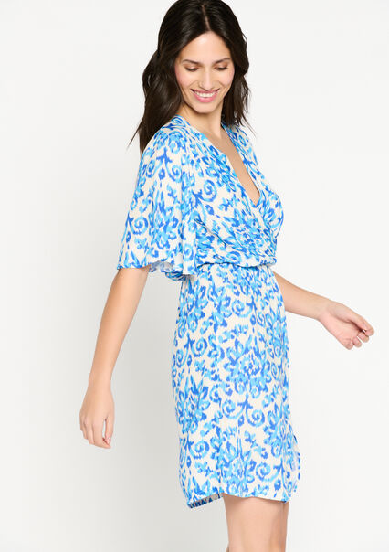 Wrap dress with ethnic print - BLUE FAIENCE - 08103286_1584