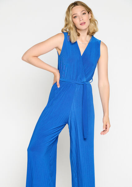 Pleated sleeveless jumpsuit - ELECTRIC BLUE - 06004426_1619