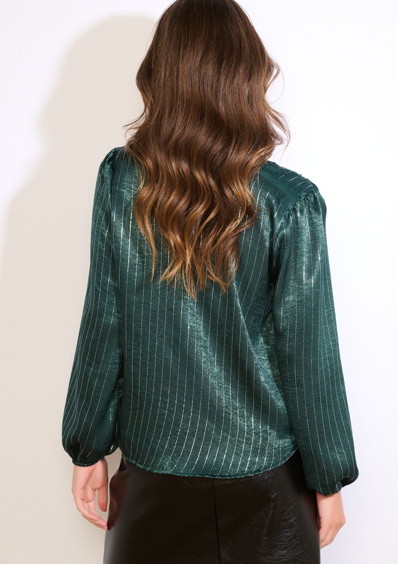 Blouse satinée à rayures lurex, Blouse satinée à rayures lurex - BOTTLE GREEN - 05703004_1778